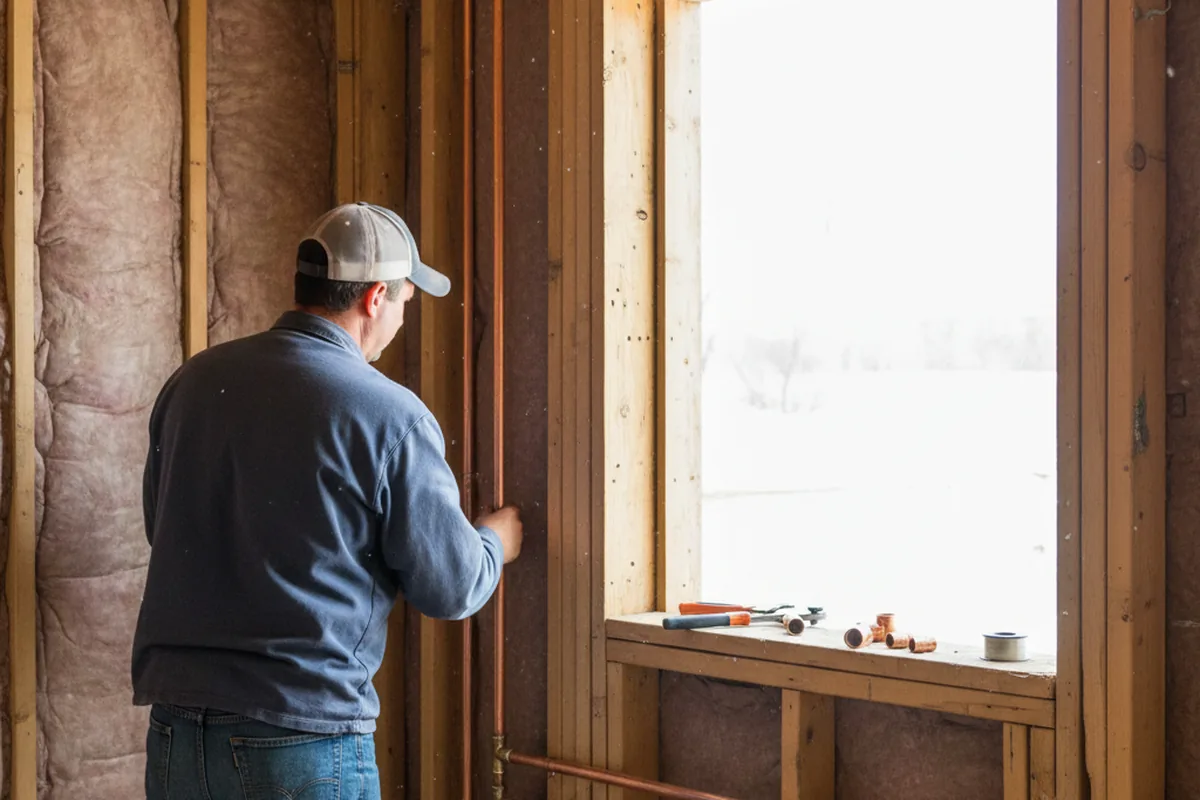 Licensed plumber running new copper supply lines in a Beallsville home